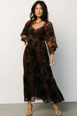 Online Baltic Born Marlow Velvet Embossed Dress | Black Multi BlackMulti