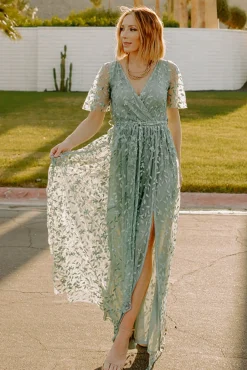 Clearance Baltic Born Marseille Embossed Maxi Dress | Eucalyptus