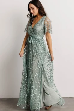 Clearance Baltic Born Marseille Embossed Maxi Dress | Eucalyptus