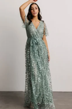 Clearance Baltic Born Marseille Embossed Maxi Dress | Eucalyptus