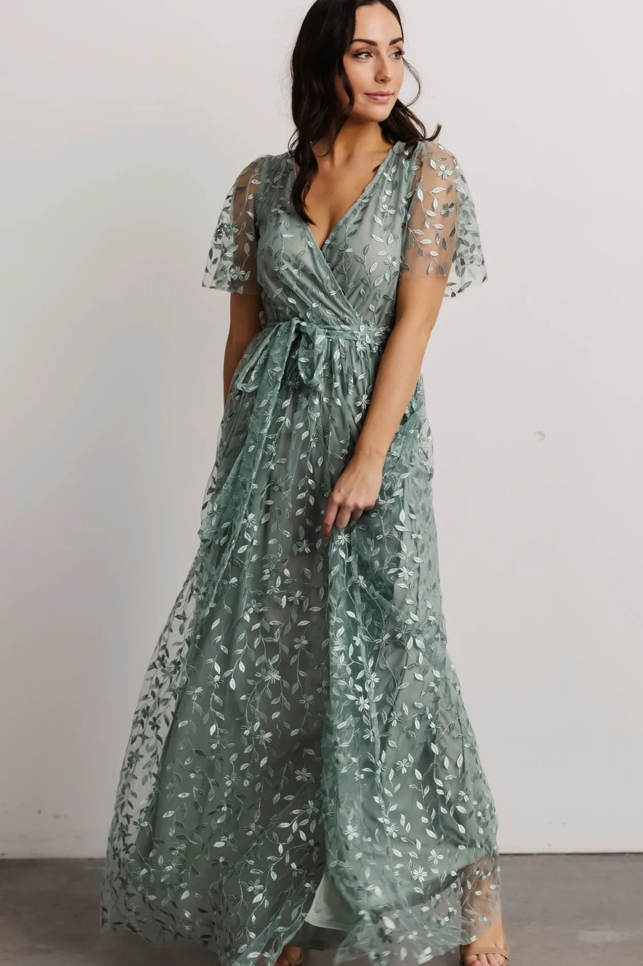 Clearance Baltic Born Marseille Embossed Maxi Dress | Eucalyptus