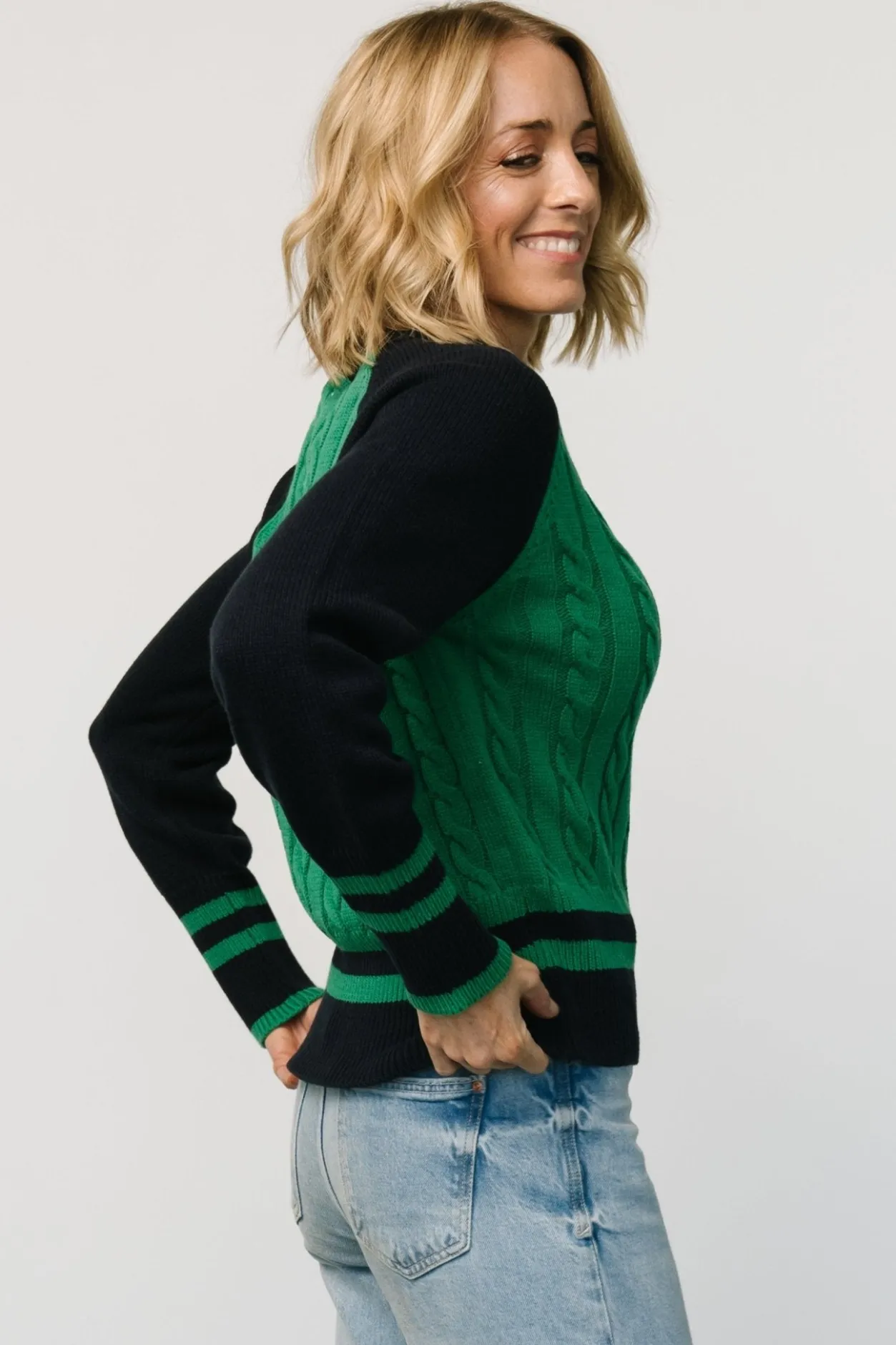 Outlet Baltic Born Marsha Cable Knit Sweater | Green + Navy Green+Navy