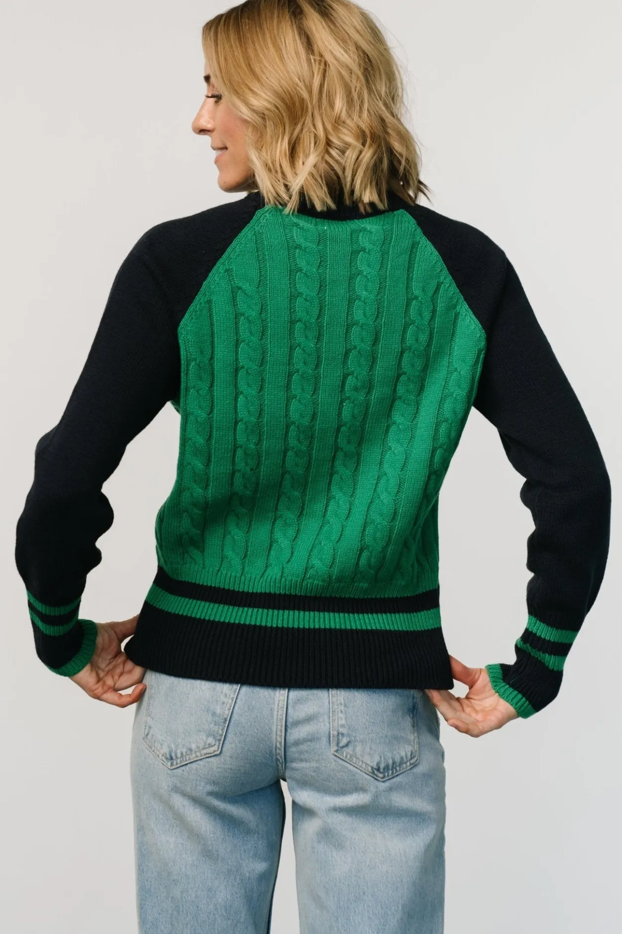 Outlet Baltic Born Marsha Cable Knit Sweater | Green + Navy Green+Navy