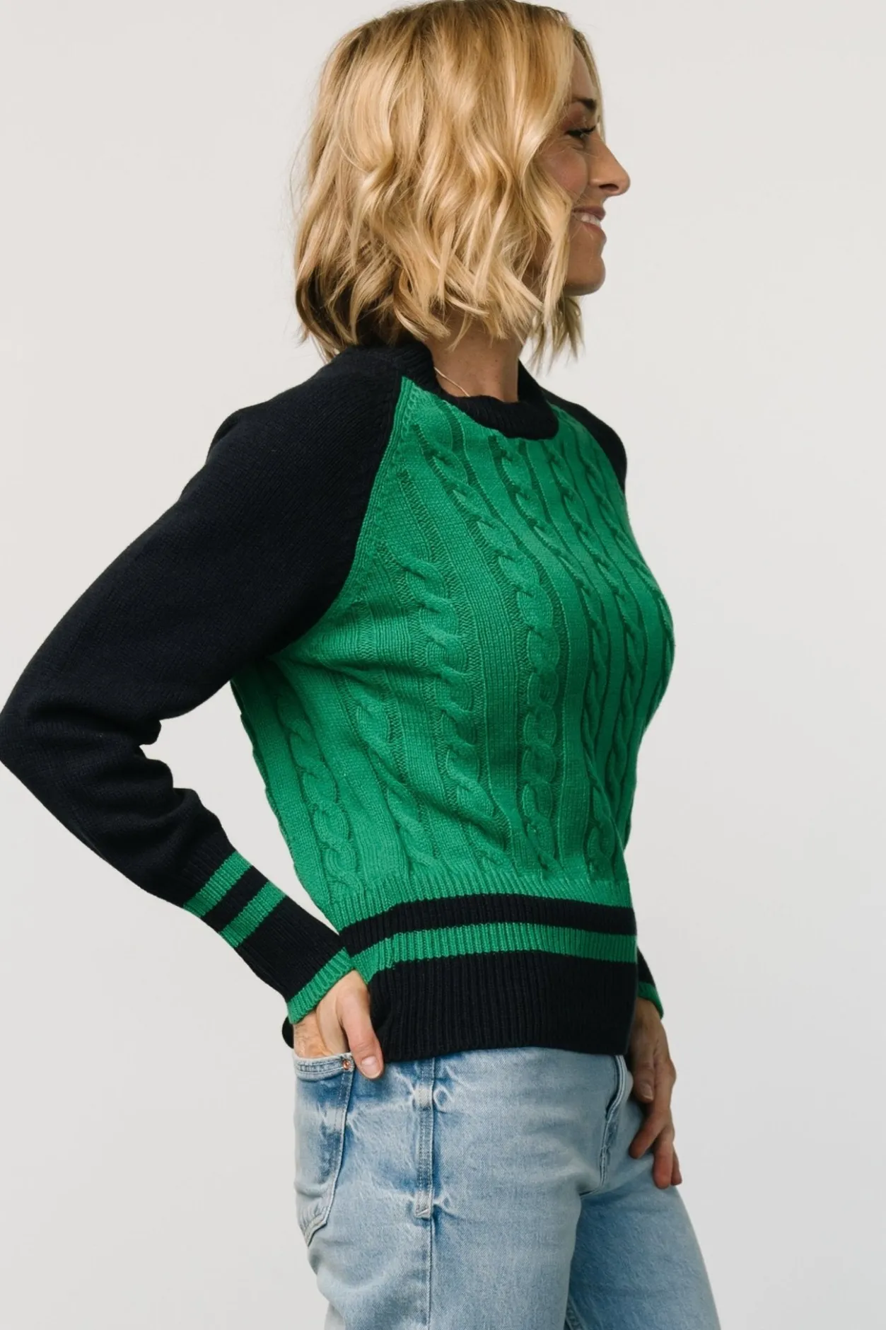Outlet Baltic Born Marsha Cable Knit Sweater | Green + Navy Green+Navy