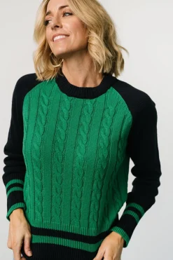 Outlet Baltic Born Marsha Cable Knit Sweater | Green + Navy Green+Navy