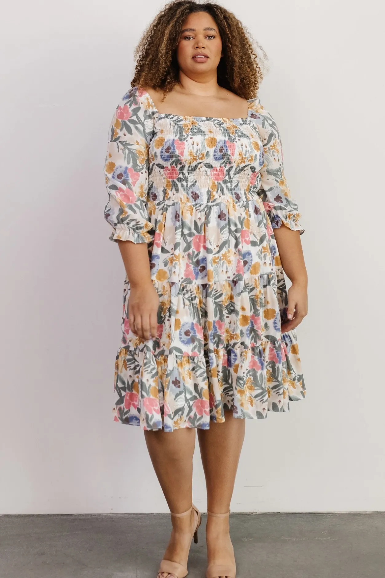 New Baltic Born Marta Smocked Midi Dress | Multi Floral MultiFloral