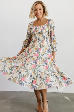 New Baltic Born Marta Smocked Midi Dress | Multi Floral MultiFloral