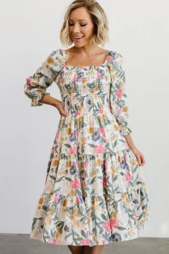 New Baltic Born Marta Smocked Midi Dress | Multi Floral MultiFloral