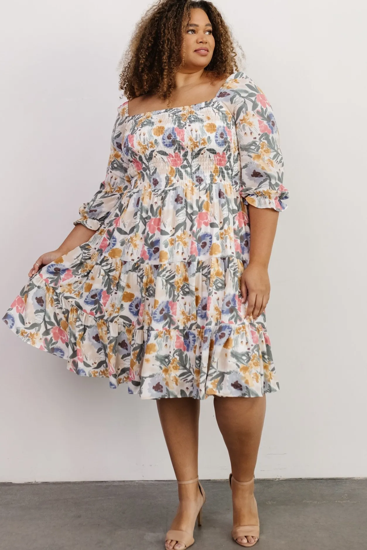 New Baltic Born Marta Smocked Midi Dress | Multi Floral MultiFloral