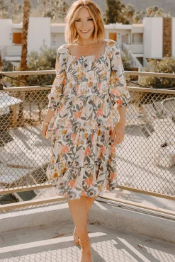 New Baltic Born Marta Smocked Midi Dress | Multi Floral MultiFloral