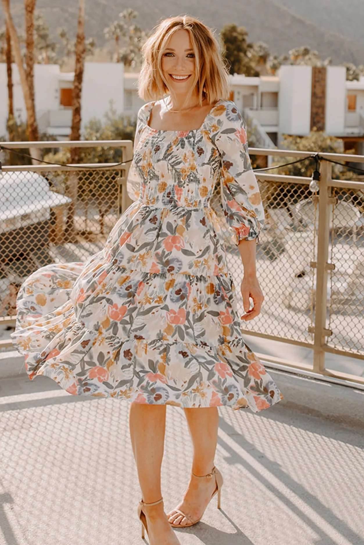 New Baltic Born Marta Smocked Midi Dress | Multi Floral MultiFloral