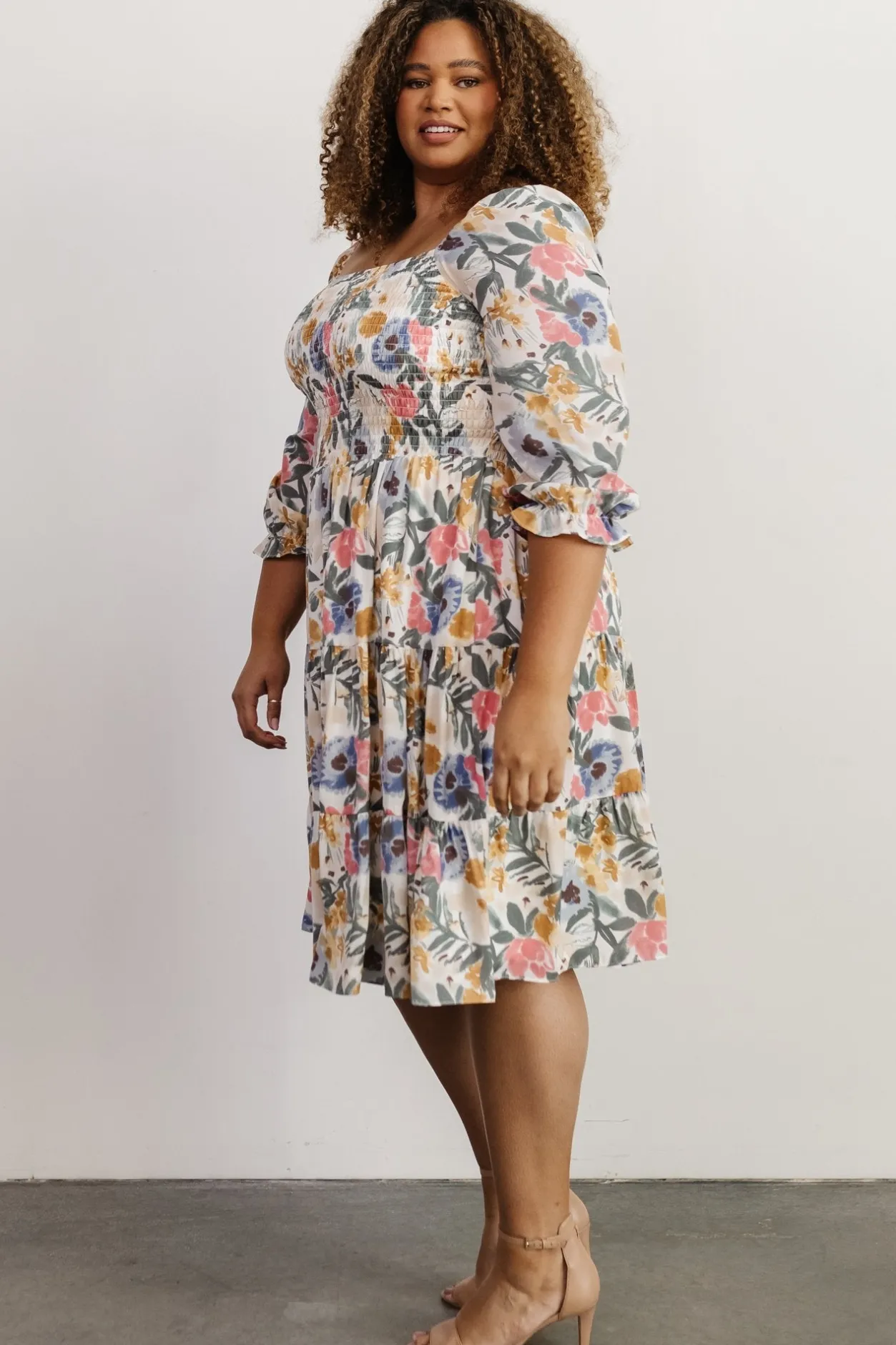 New Baltic Born Marta Smocked Midi Dress | Multi Floral MultiFloral