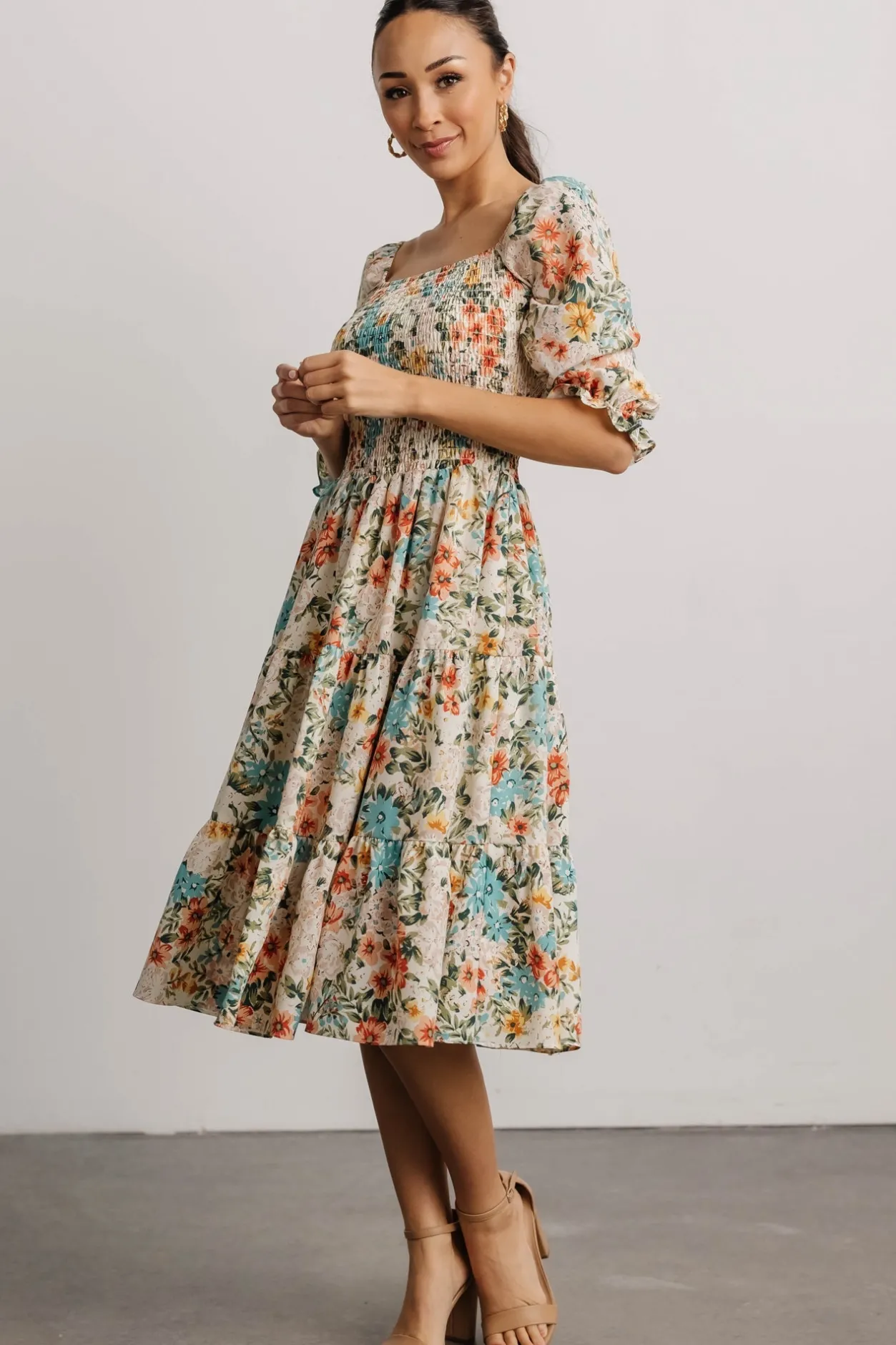 New Baltic Born Marta Smocked Midi Dress | Summer Floral SummerFloral