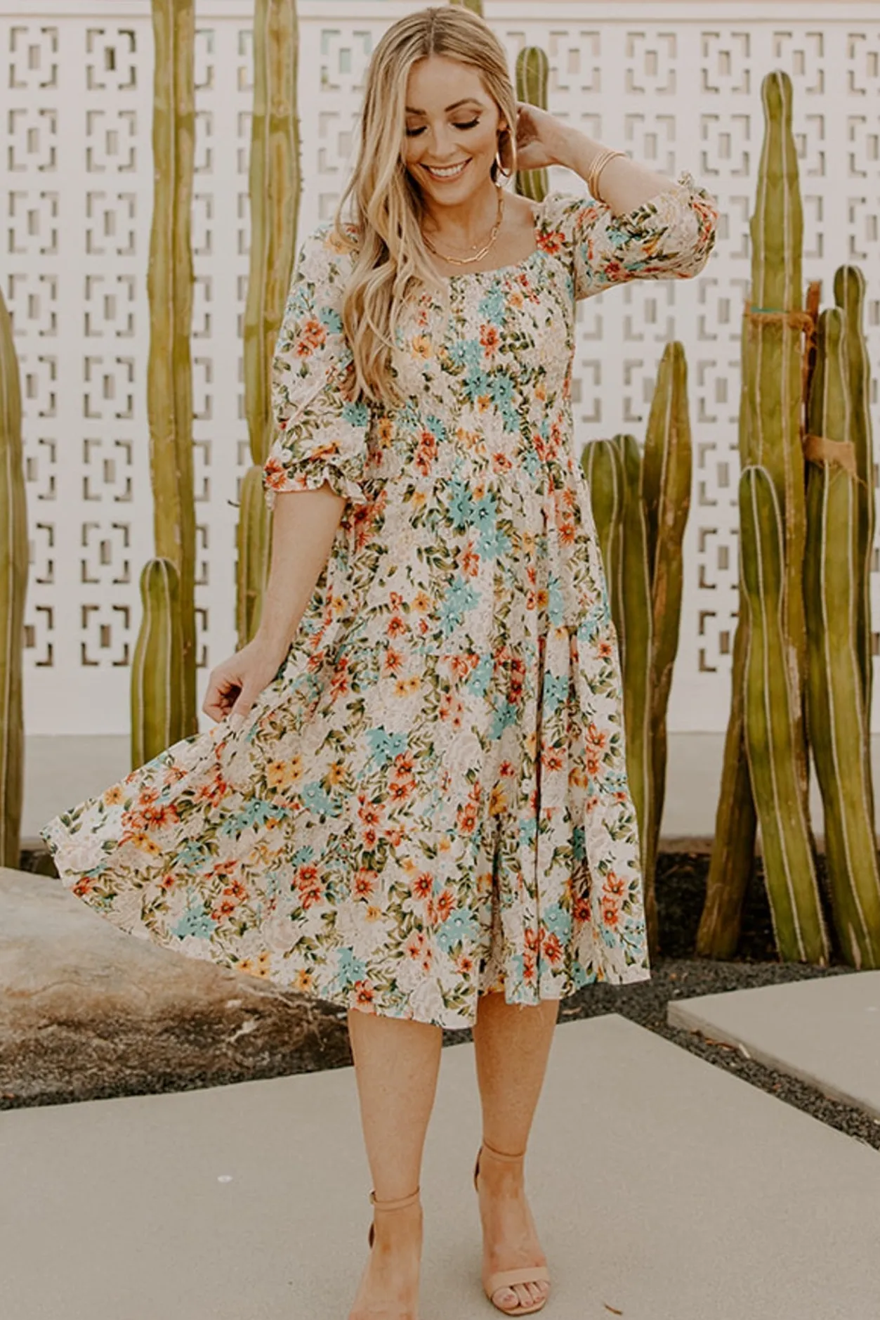 New Baltic Born Marta Smocked Midi Dress | Summer Floral SummerFloral