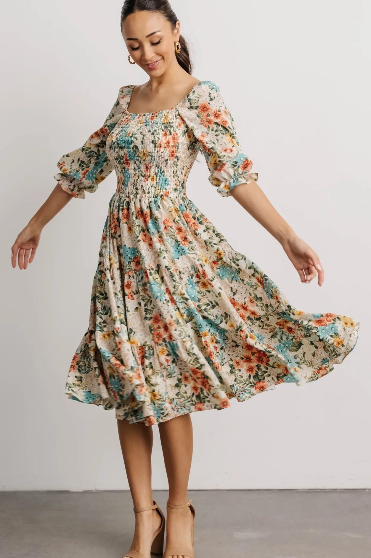 New Baltic Born Marta Smocked Midi Dress | Summer Floral SummerFloral