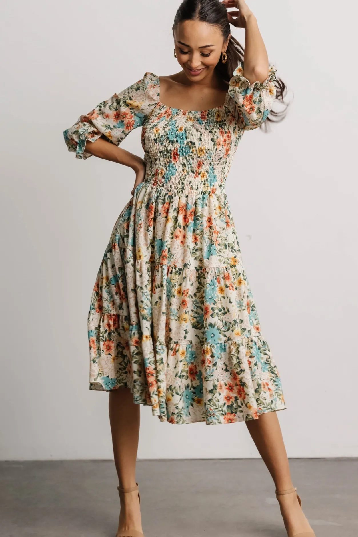 New Baltic Born Marta Smocked Midi Dress | Summer Floral SummerFloral