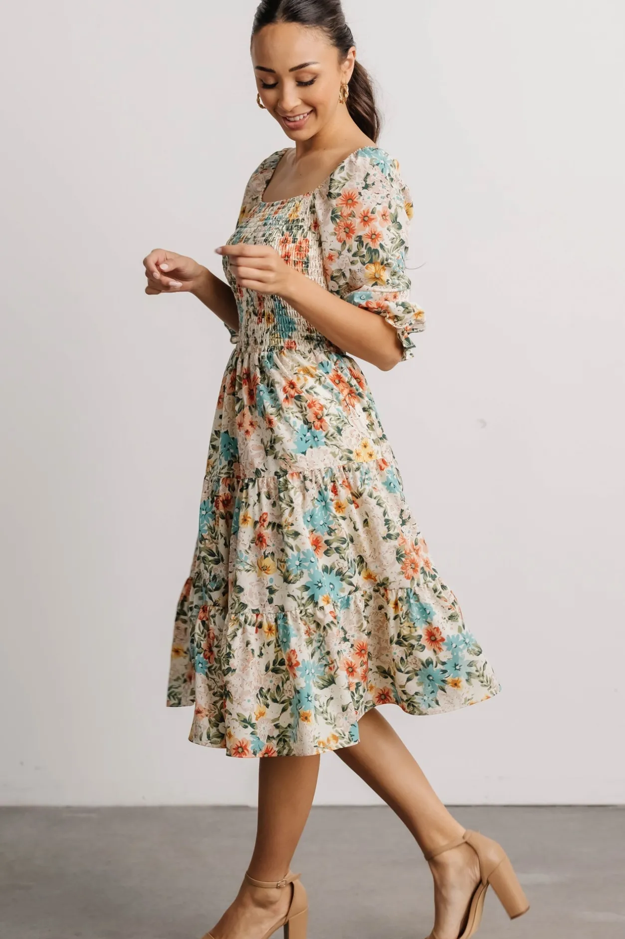 New Baltic Born Marta Smocked Midi Dress | Summer Floral SummerFloral