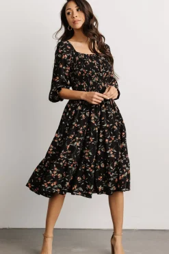 Discount Baltic Born Marta Smocked Midi Dress | Black Floral BlackFloral