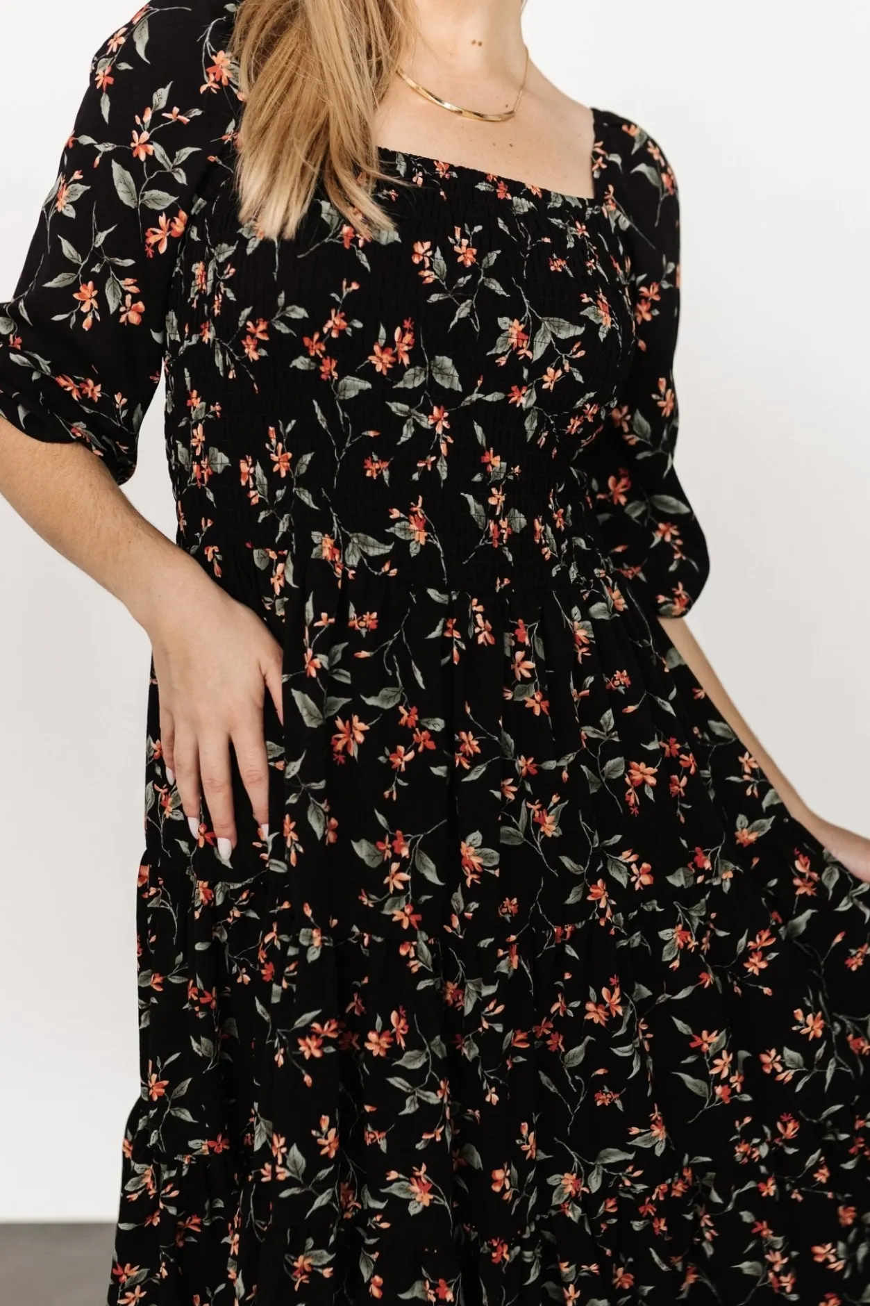 Discount Baltic Born Marta Smocked Midi Dress | Black Floral BlackFloral