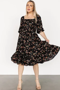 Discount Baltic Born Marta Smocked Midi Dress | Black Floral BlackFloral