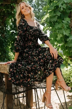 Discount Baltic Born Marta Smocked Midi Dress | Black Floral BlackFloral