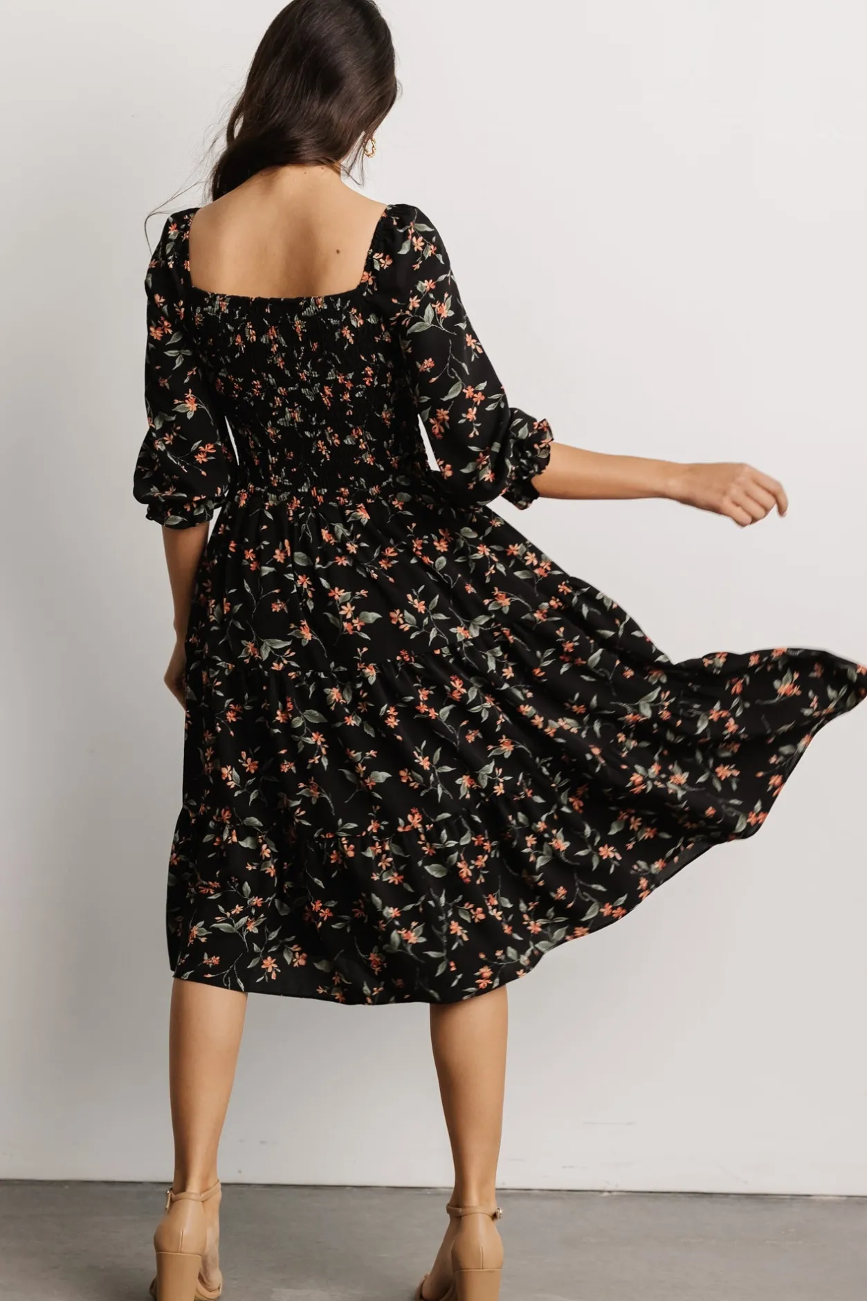 Discount Baltic Born Marta Smocked Midi Dress | Black Floral BlackFloral
