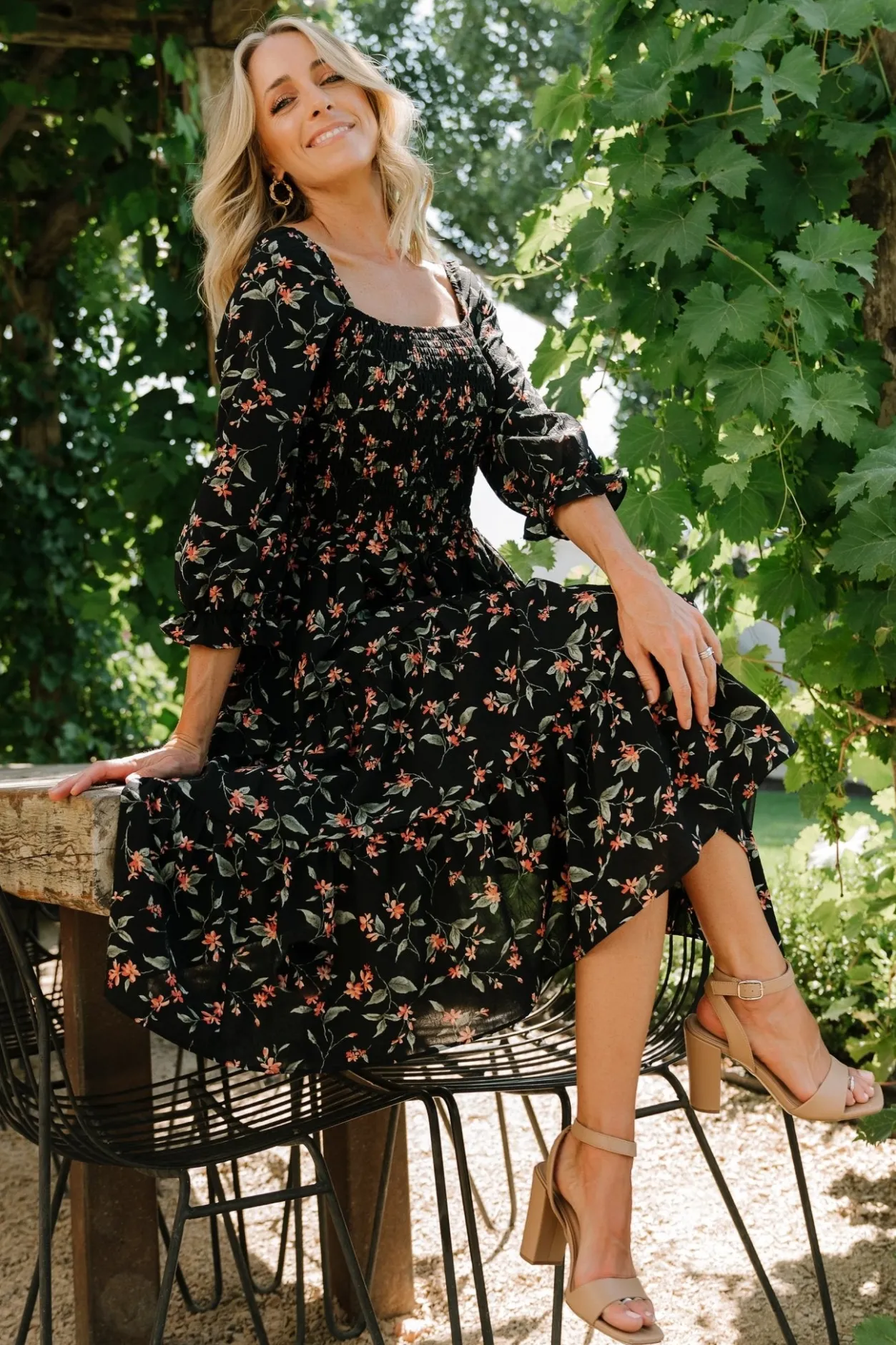 Discount Baltic Born Marta Smocked Midi Dress | Black Floral BlackFloral