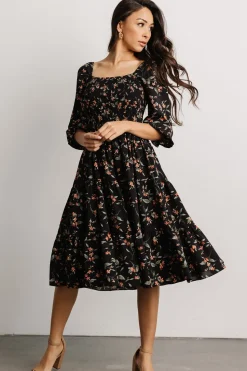Discount Baltic Born Marta Smocked Midi Dress | Black Floral BlackFloral