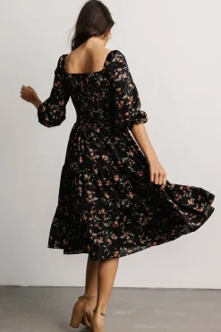 Discount Baltic Born Marta Smocked Midi Dress | Black Floral BlackFloral