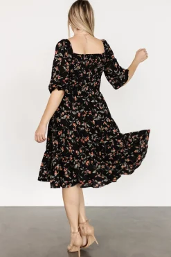 Discount Baltic Born Marta Smocked Midi Dress | Black Floral BlackFloral