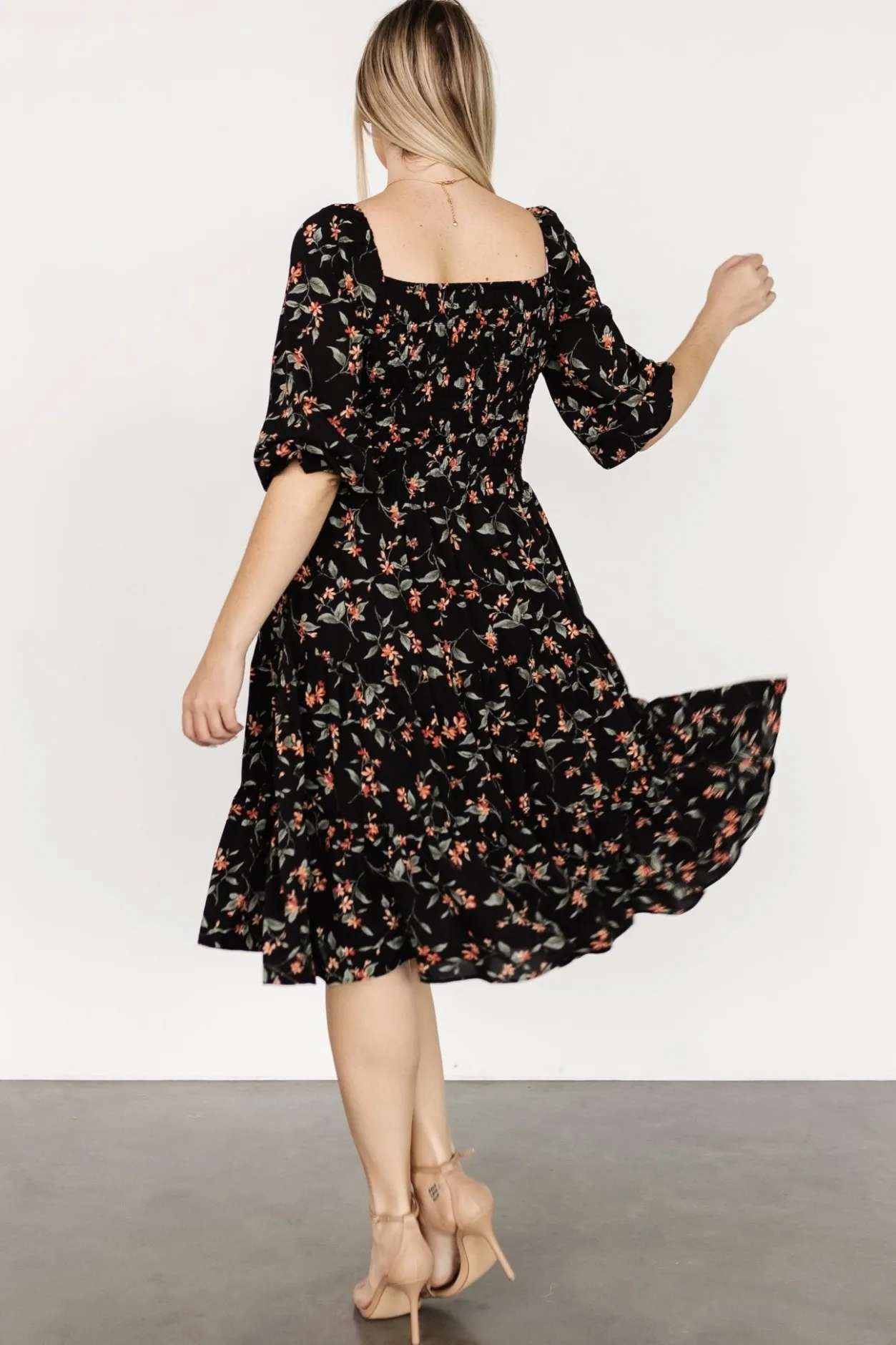 Discount Baltic Born Marta Smocked Midi Dress | Black Floral BlackFloral