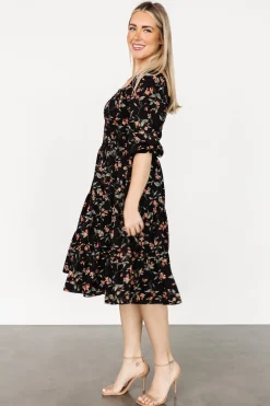 Discount Baltic Born Marta Smocked Midi Dress | Black Floral BlackFloral