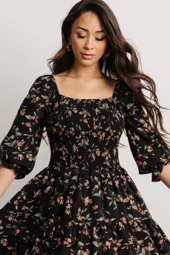 Discount Baltic Born Marta Smocked Midi Dress | Black Floral BlackFloral