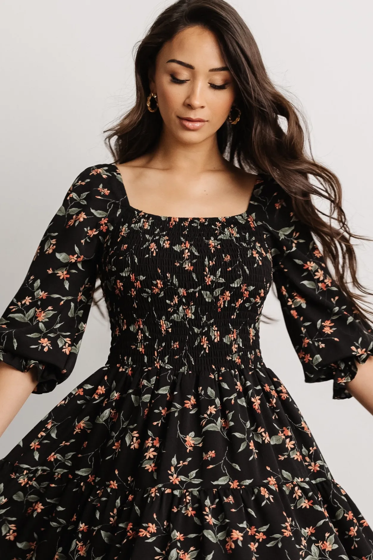 Discount Baltic Born Marta Smocked Midi Dress | Black Floral BlackFloral