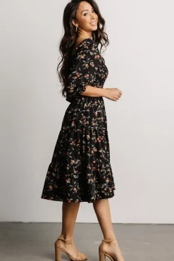 Discount Baltic Born Marta Smocked Midi Dress | Black Floral BlackFloral
