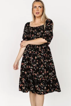 Discount Baltic Born Marta Smocked Midi Dress | Black Floral BlackFloral