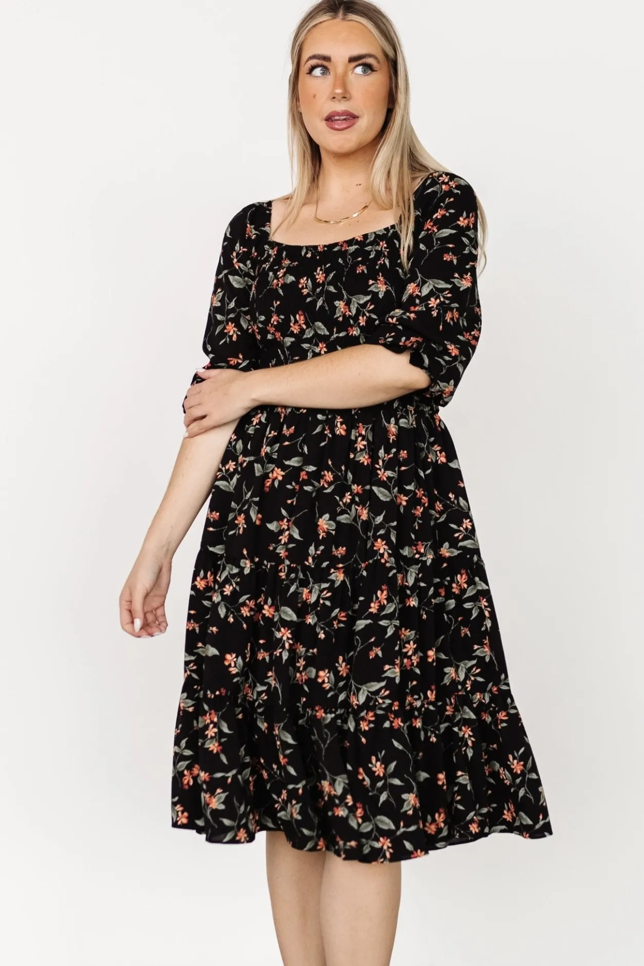 Discount Baltic Born Marta Smocked Midi Dress | Black Floral BlackFloral