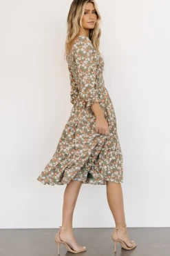Online Baltic Born Marta Smocked Midi Dress | Dusty Olive Floral DustyOliveFloral