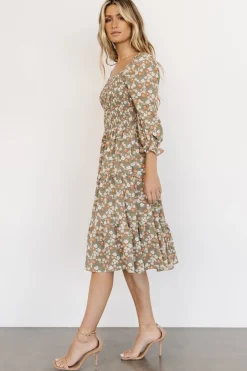 Online Baltic Born Marta Smocked Midi Dress | Dusty Olive Floral DustyOliveFloral