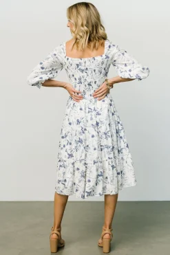 Best Baltic Born Marta Smocked Midi Dress | White + Blue White+Blue