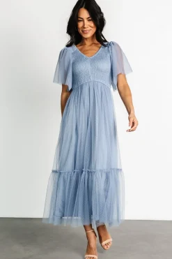 New Baltic Born Martha Smocked Tulle Dress | Dusty Blue DustyBlue