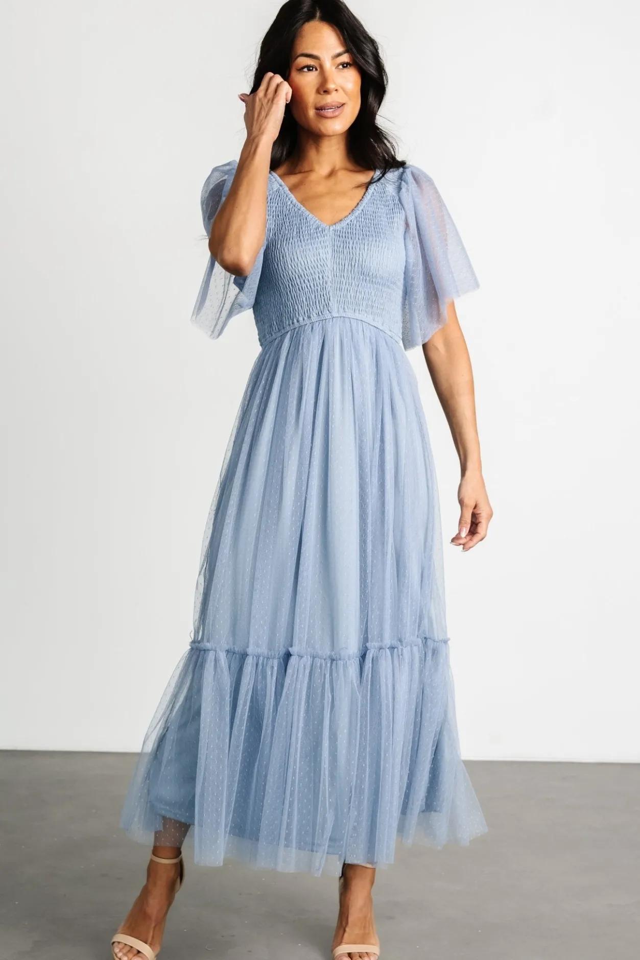 New Baltic Born Martha Smocked Tulle Dress | Dusty Blue DustyBlue