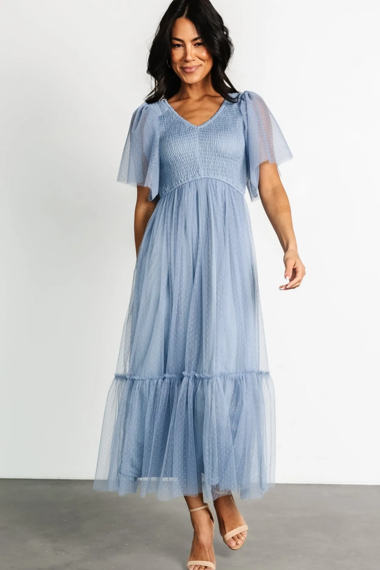 New Baltic Born Martha Smocked Tulle Dress | Dusty Blue DustyBlue
