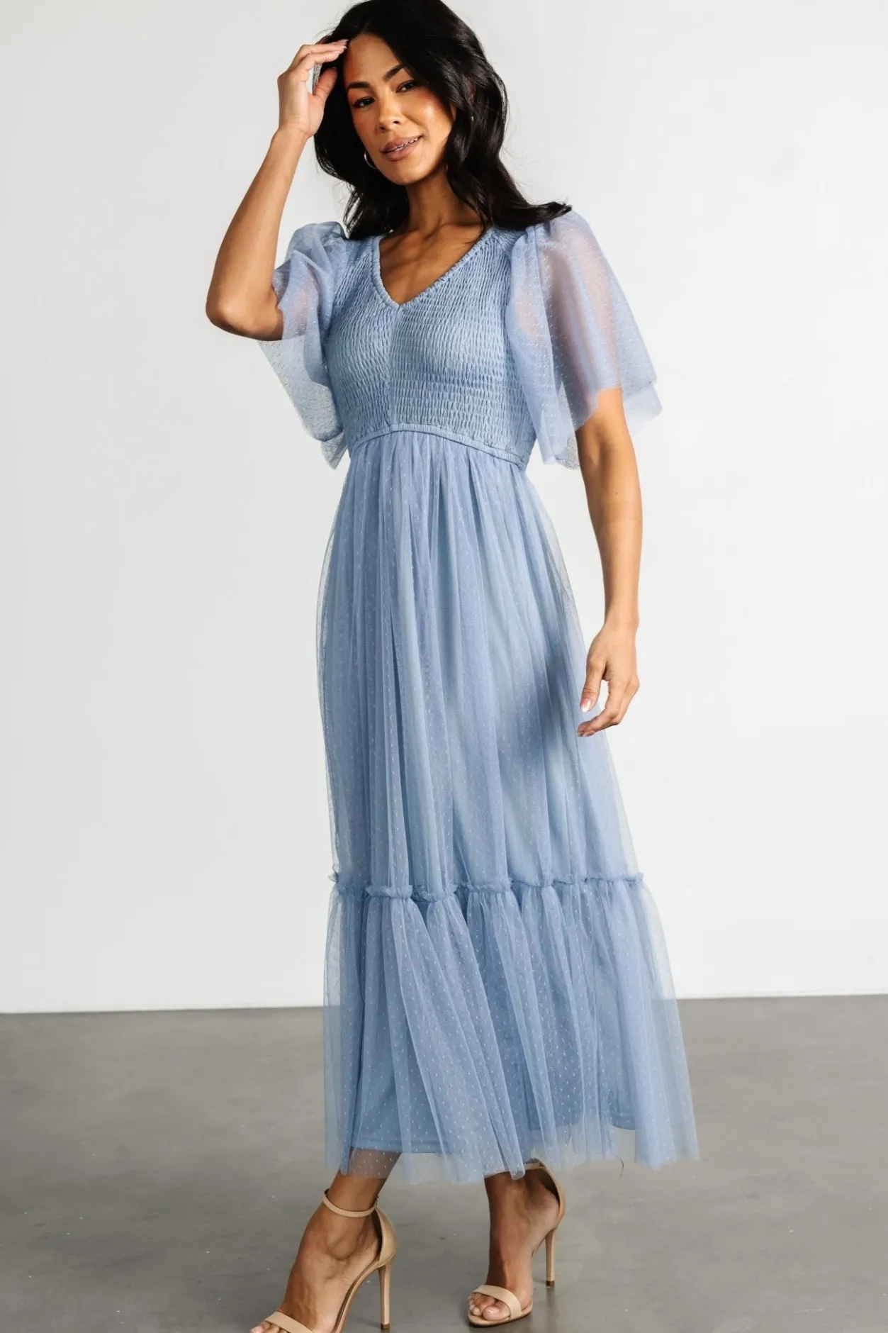 New Baltic Born Martha Smocked Tulle Dress | Dusty Blue DustyBlue