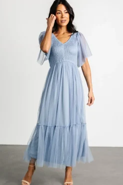 New Baltic Born Martha Smocked Tulle Dress | Dusty Blue DustyBlue