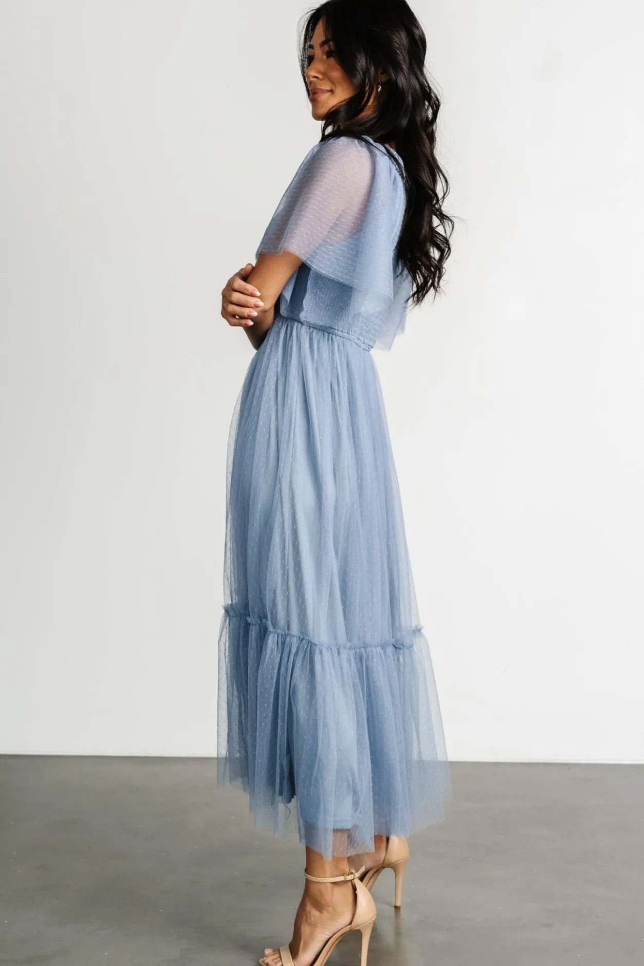 New Baltic Born Martha Smocked Tulle Dress | Dusty Blue DustyBlue