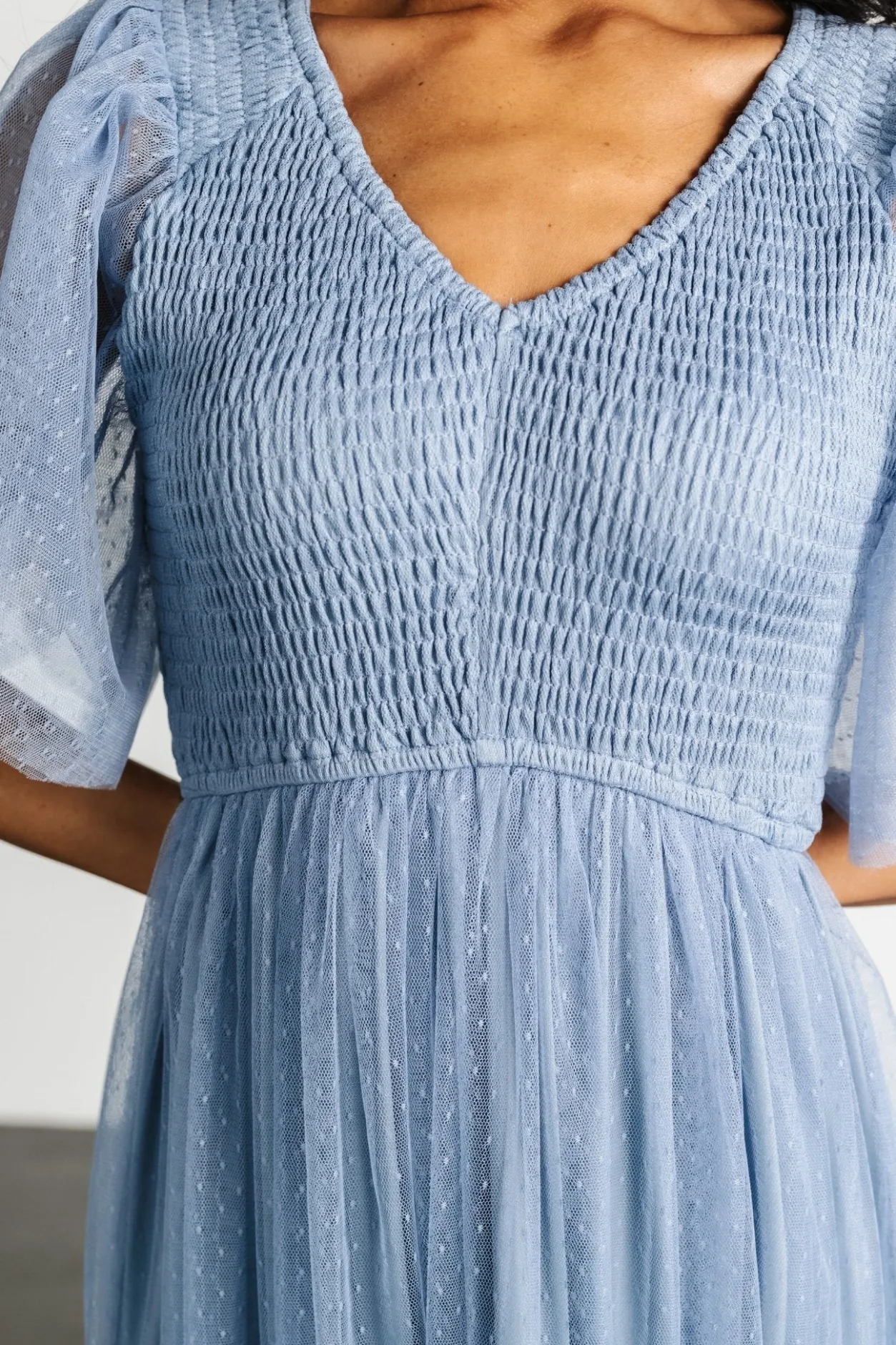 New Baltic Born Martha Smocked Tulle Dress | Dusty Blue DustyBlue