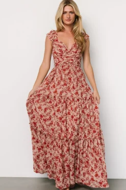 New Baltic Born Martina Maxi Dress | Blush + Red Blush+Red