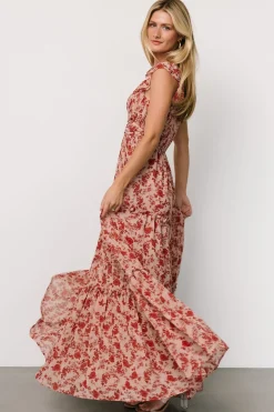 New Baltic Born Martina Maxi Dress | Blush + Red Blush+Red