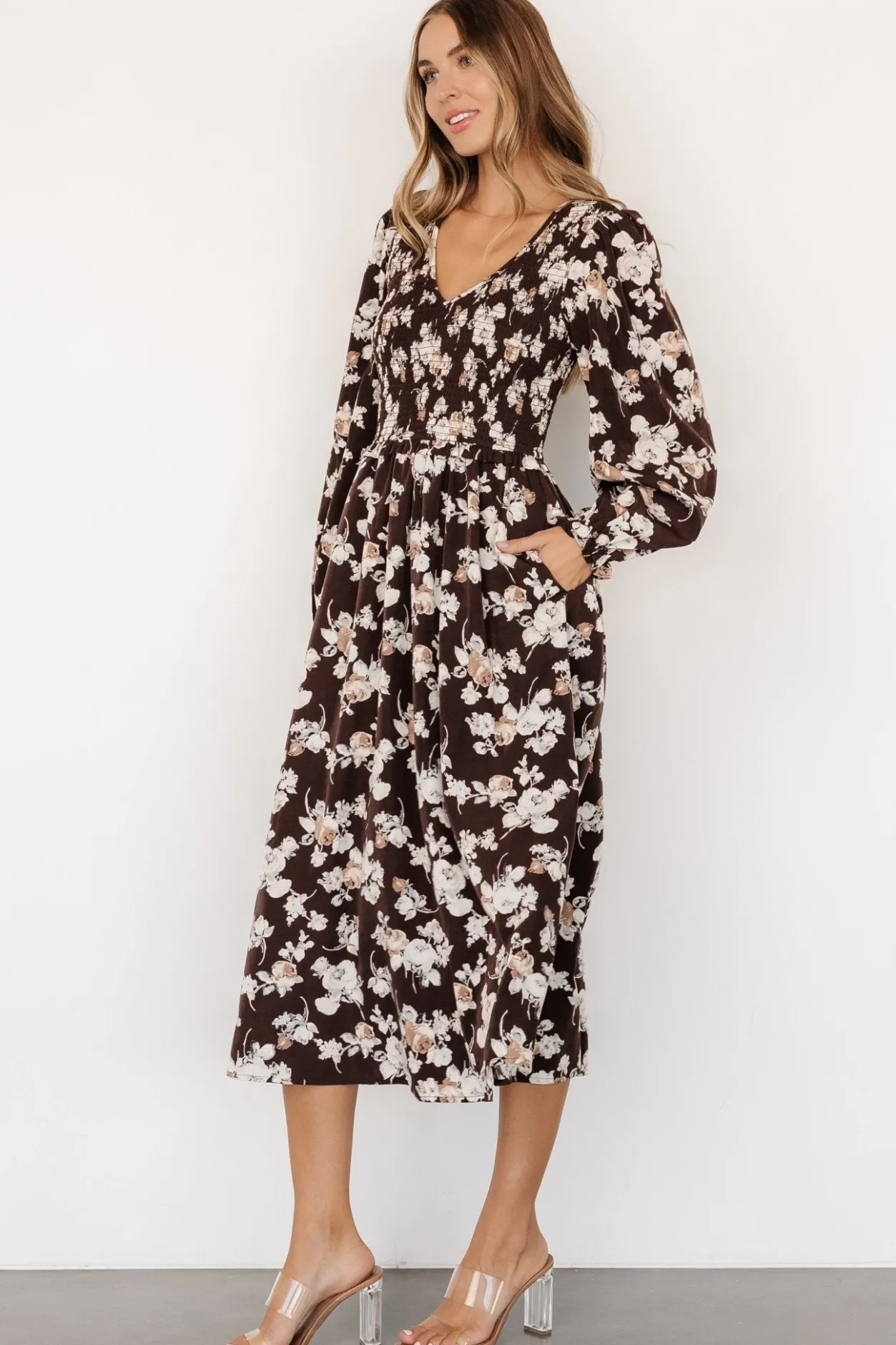 Best Baltic Born Matilda Smocked Midi Dress | Brown Floral BrownFloral
